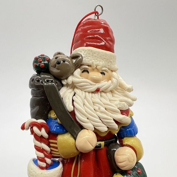 Vintage Santa Claus Christmas Ornament Glazed Clay Dough 5.5” Handmade Detailed - Picture 5 of 12